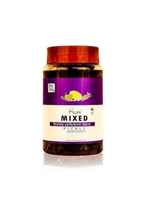 Kuhi Enterprise Mix Vegetable Pickle 250G | Mixed Pickles In Mustard Oil Spicy Achar With Mango Green Chilli Carrot Olive Ginger Cucumber Traditional Homemade Recipe For Indian Meals Mirchi Ka Achaar
