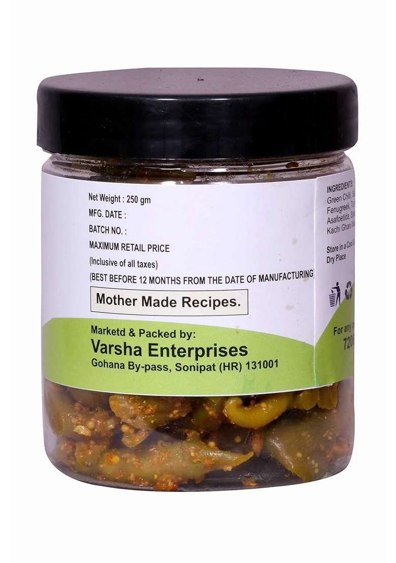 Sai Food Home Made Organic Marwari Rajasthani Green Chilli Pickle Without Oil Real Taste Of 250Gm A Return To The Natural And Ancient Our Race - Indya