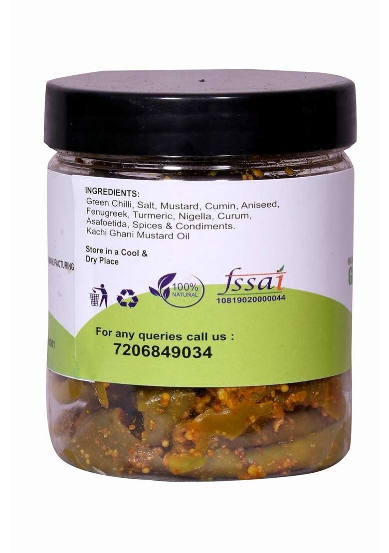 Sai Food Home Made Organic Marwari Rajasthani Green Chilli Pickle Without Oil Real Taste Of 250Gm A Return To The Natural And Ancient Our Race - Indya