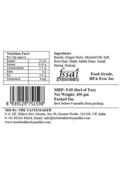 Tastebuddies By Madhu Madhu® Karela Pickle 450 Gm Handcrafted Homemade Artisan Bitter Gourd Roasted Spices In Wood Pressed Mustard Oil Authentic Flavorful Rich Antioxidants