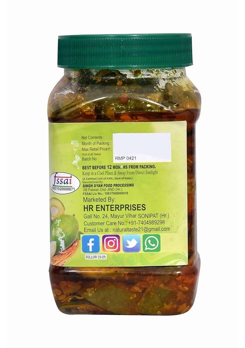 Natural Taste Homemade Organic Seedless Mango Pickle Aam Ka Achar 400Gm - Indya