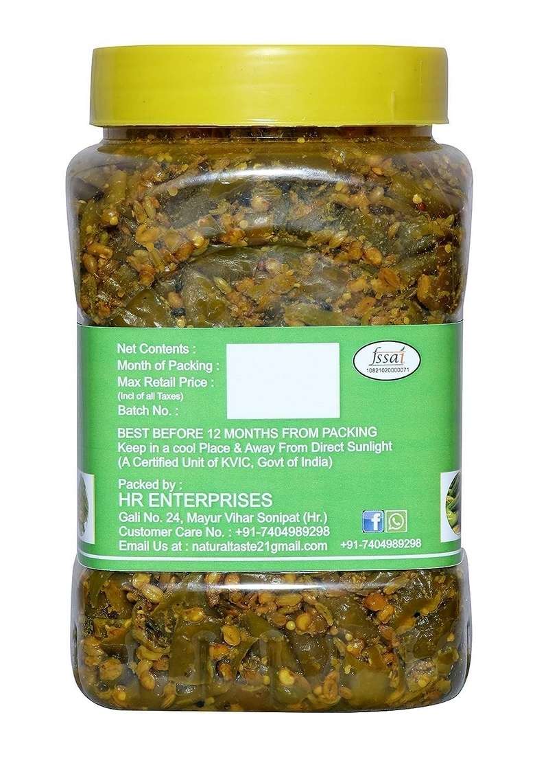 Natural Taste Homemade Organic Rai Green Chili Pickle Hari Mirch Ka Achar 400Gm - Indya