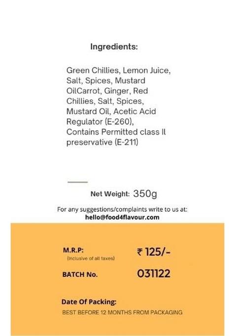 The Picklist Green Chilli Pickle| Hari Mirch Ka Achar | Spicy Tangy Traditional Homemade Recipe Using Pure Mustard Oil| Ghar 350G