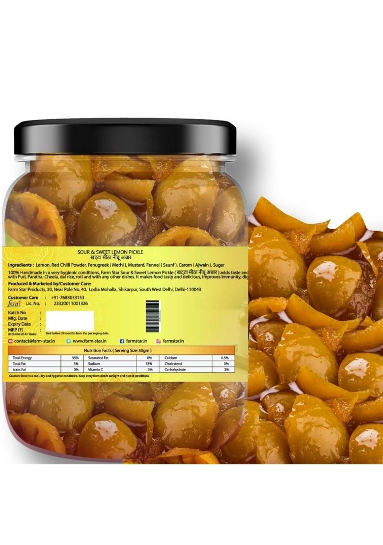 Farm Star 2 5Kg Combo Pickle Pack 5 In 1 Mango 500 Gm Sweet Lime Kathal Tenti Pounded Rajasthani Green Chilli