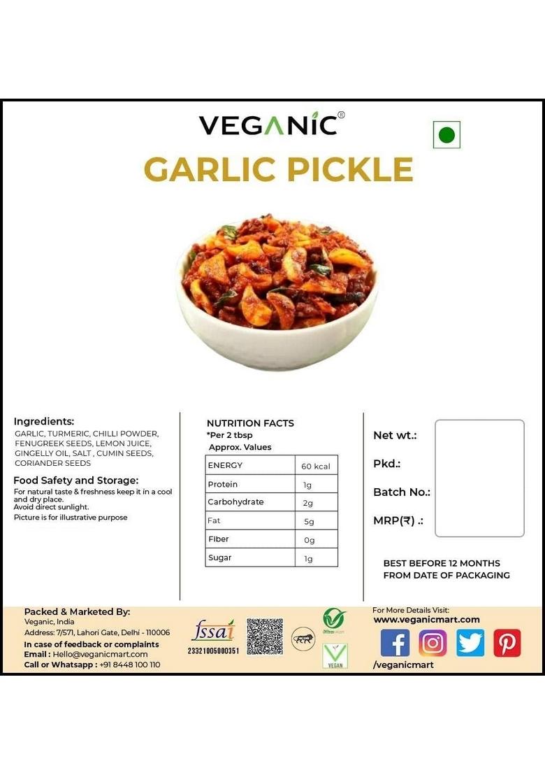 Veganic Organic Pure Desi Home Made Garlic Pickle 900G