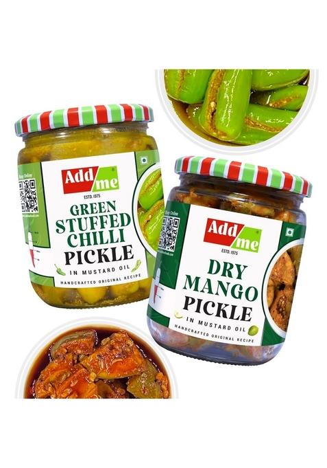 Add Me Stuffed Green Chilli Pickle Dry Mango Sukha Aam Ka Achar 500Gm Each Rajasthani Indian Pickles Achaar Glass Pack