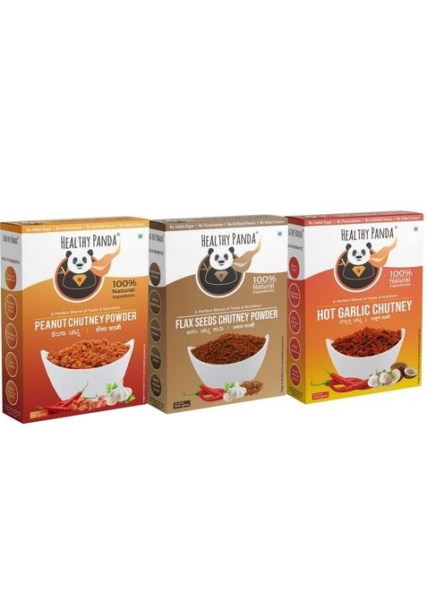 Healthy Panda Desi Chutney Powder Combo 300G 100X3 Pounded Peanut Flax Seed Hot Garlic 100 Fresh Natural