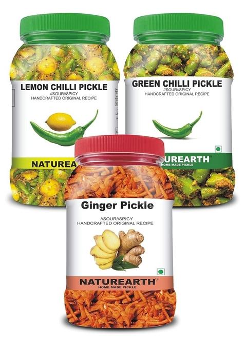 Naturearth 100 Natural Ginger Lemon Chilli Green Pickle 600 G Primium Quality Achar