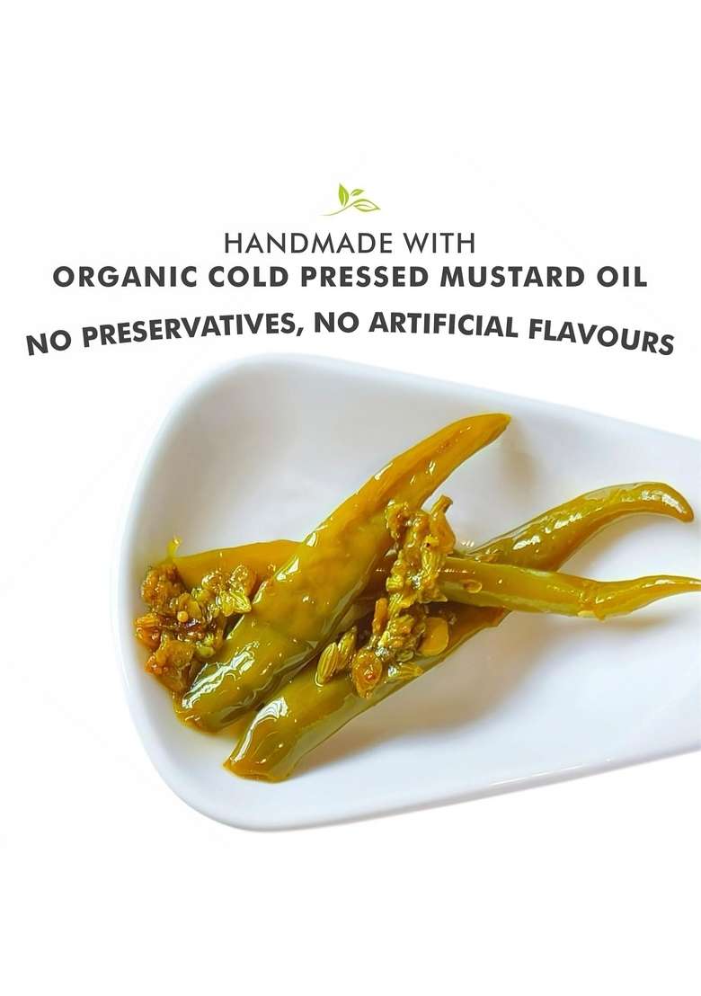 Langha Valley Combo Of Homemade Sabut Mirch Pickle Green Chilli Made With 100 Cold Pressed Organic Mustard Oil Sun Dried Matured Glass Jar Wooden Spoon 360 Grams Pack 2 - Indya