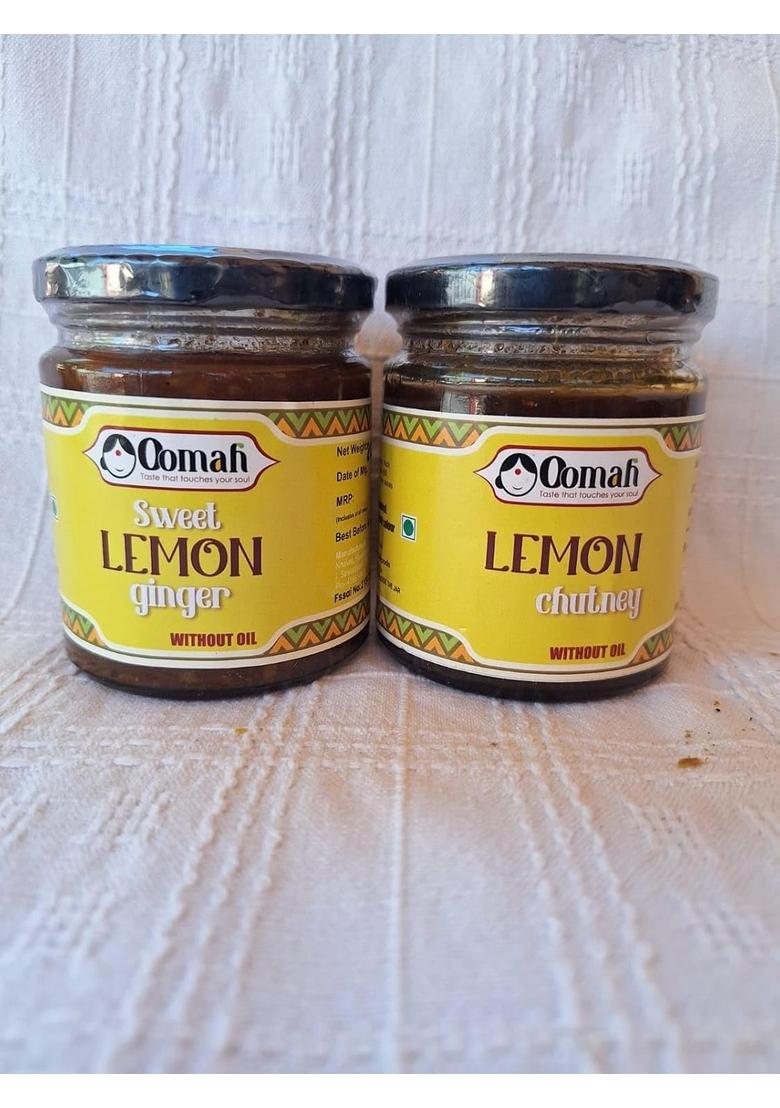 Oomah Foods Homemade Sweet Lemon Ginger Pickles And Chutney | Nimbu Adrak Ka Achar Nimboo Ki Sour Tangy Delicious No Vinegar Sun Dried Zesty Artificial Colors Preservatives 400 Gms Combo Pack