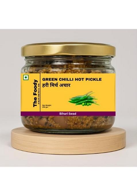 The Foody | Hari Mirch Achaar Green Chilli Hot Pickle 250Gms Bihari Swaad In Mustard Oil Mild Spicy Hand Made Sun Dried No Additives Added Colour Ready To Eat