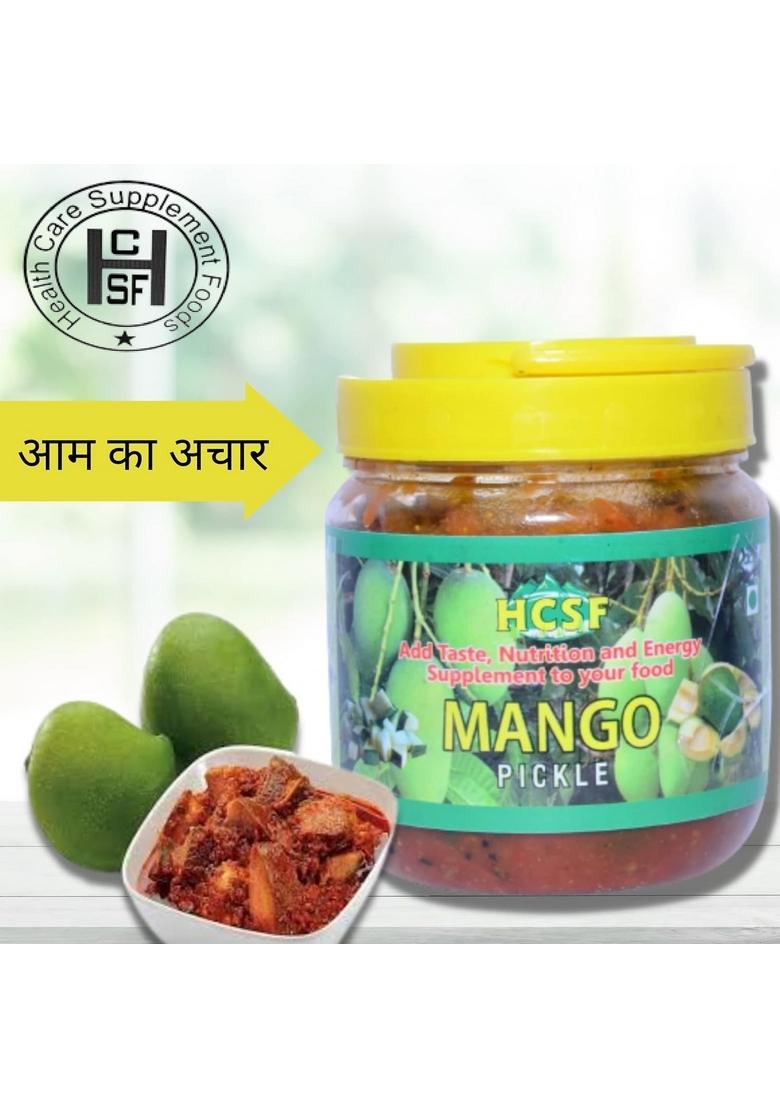Hcsf Health Care Supplement Foods Mango Pickle| North Indian Style Pickle | Aam Ka Achar Homemade Raw Sweet Dry And Spicy 100 Natural Ingredients No Preservatives Or Chemicals Pack Of 1 500Gm