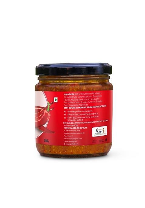 Manju Red Chilli Pickle 300G Traditional Indian Condiment