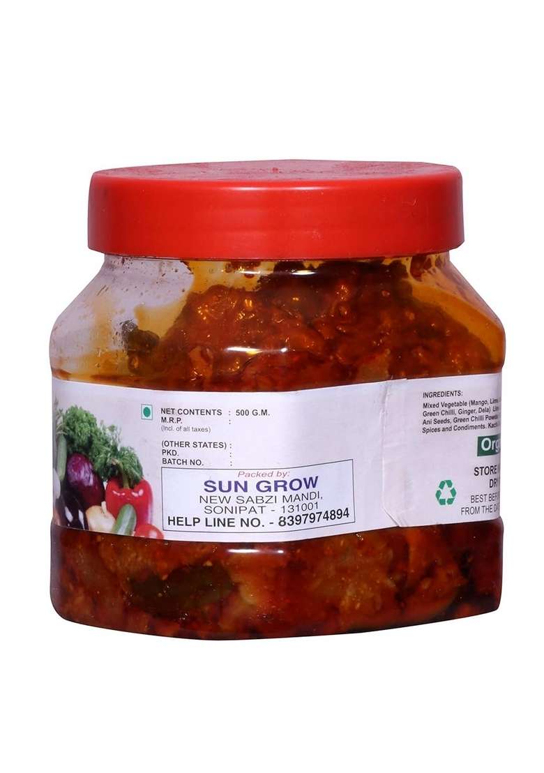 Sun Grow Home Made Organic Punjabi All In One Taste Mixed Veg Pickle 500Gm The Orignal Love Is Eating Grandma S घर का स्वाद पचरँगा मिश्रित अचार - Indya