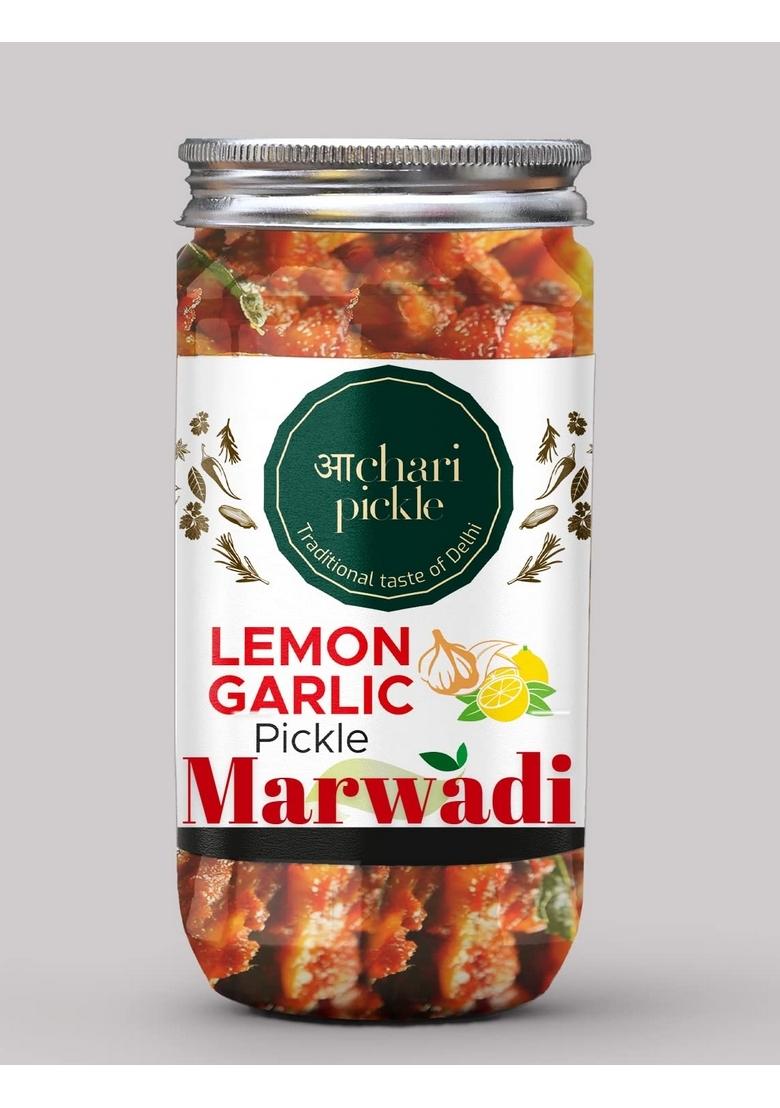 Achari Pickles Marwadi Lemon Garlic Pickle Homemade Neembu Lehsun Ka Aachar 400G Organic North Indian | Healthy Traditional Home Made Achaar