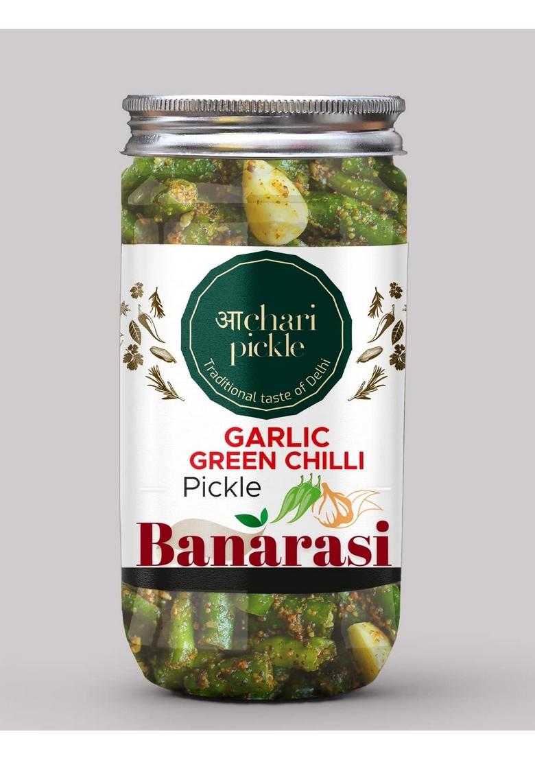 Achari Pickles Banarasi Garlic Green Chilli Pickle Homemade Lehsun Harimirch Aachar 400G Mother’S Recipe | Organic North Indian Healthy Traditional Home Made Achaar