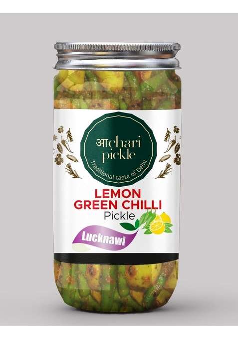 Achari Pickles Lucknawi Lemon Green Chilly Pickle Homemade Neembu Harimirch Aachar 400G Mother’S Recipe | Organic North Indian Healthy Traditional Home Made Achaar