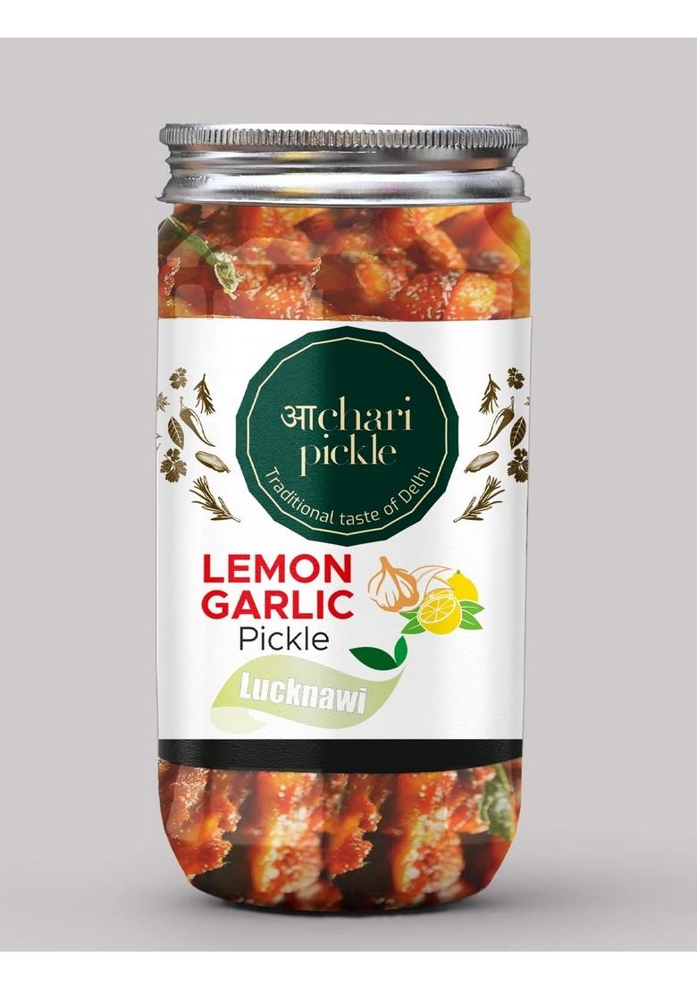 Achari Pickles Lucknawi Lemon Garlic Pickle Homemade Neembu Lehsun Ka Aachar 400G Mother’S Recipe | Organic North Indian Healthy Traditional Home Made Achaar