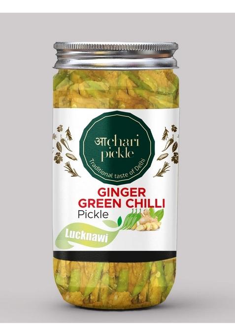 Achari Pickles Lucknawi Ginger Green Chilli Pickle Homemade Adrak Harimirch Aachar 400G Organic North Indian | Healthy Traditional Home Made Achaar