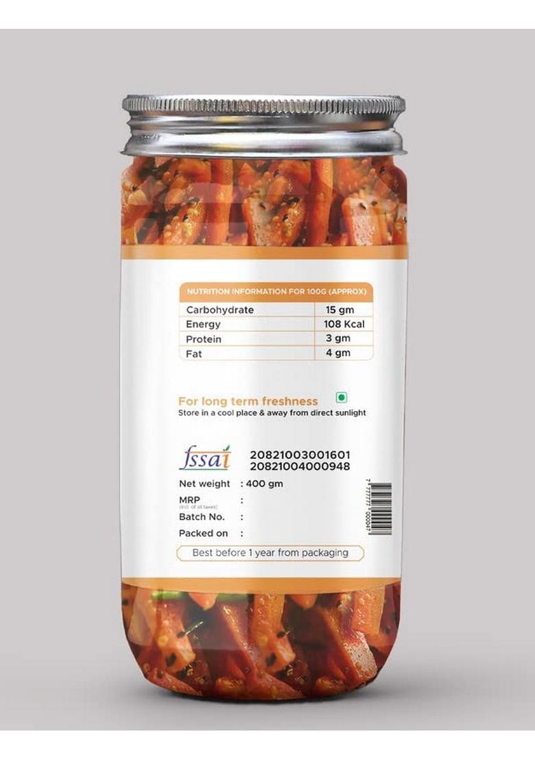 Kababi Carrot Pickle Homemade Fresh Gaajar Ka Aachar 400G Mother’S Recipe | Organic North Indian Healthy Traditional Home Made Achaar