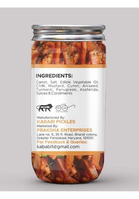 Kababi Carrot Pickle Homemade Fresh Gaajar Ka Aachar 400G Mother’S Recipe | Organic North Indian Healthy Traditional Home Made Achaar
