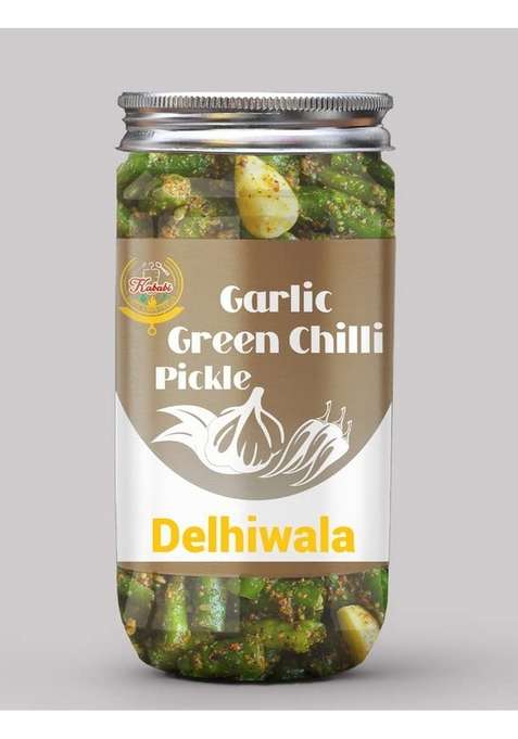 Kababi Delhiwala Garlic Green Chilli Pickle Homemade Lehsun Harimirch Aachar 400G Mother’S Recipe | Organic North Indian Healthy Traditional Home Made Achaar