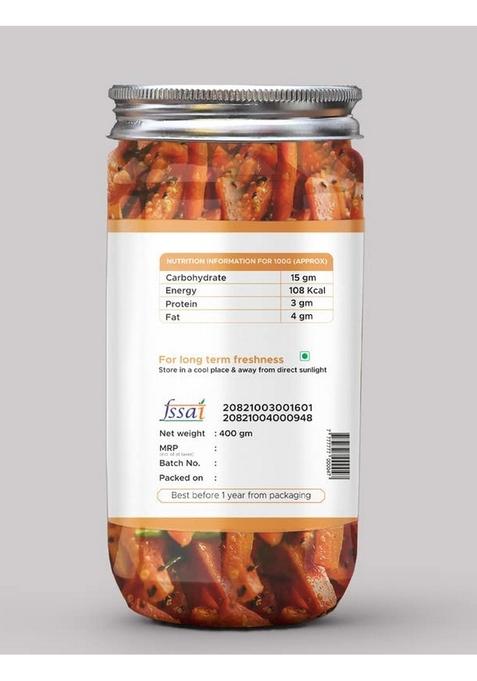 Kababi Delhiwala Carrot Pickle Homemade Fresh Gaajar Ka Aachar 400G Organic North Indian | Healthy Traditional Home Made Achaar