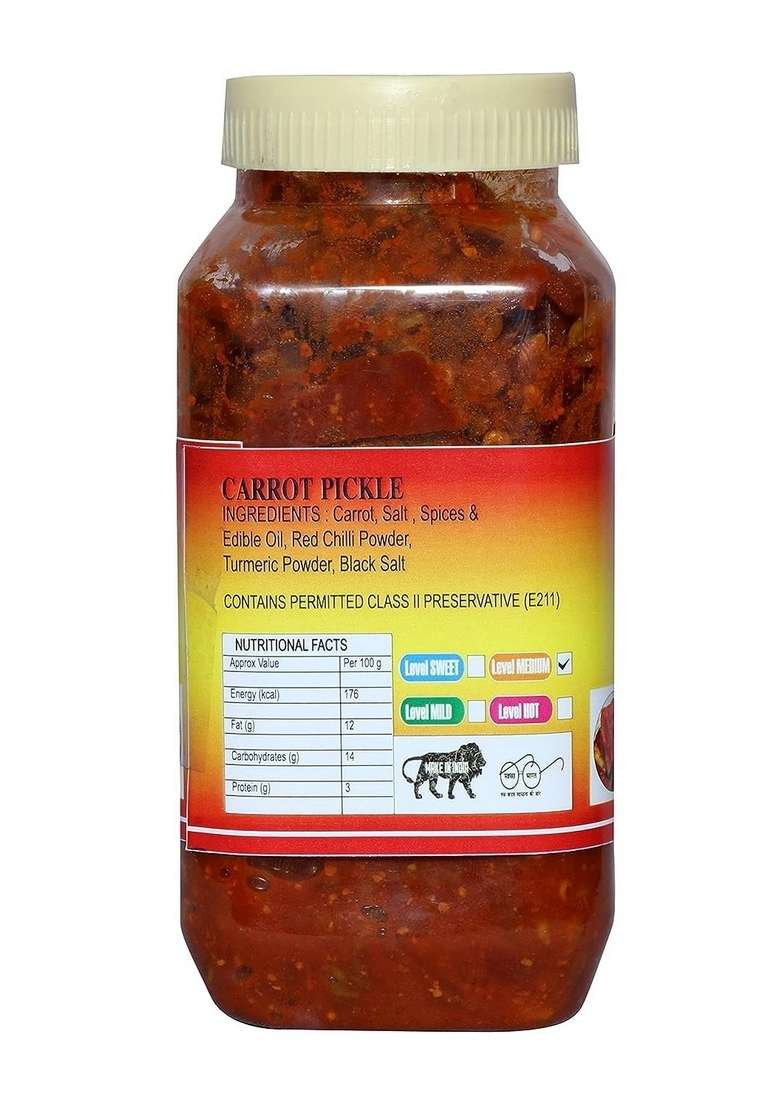 Natural Taste Homemade Tasty Spicy Carrot Pickle Gajar Ka Achar 400Gm - Indya