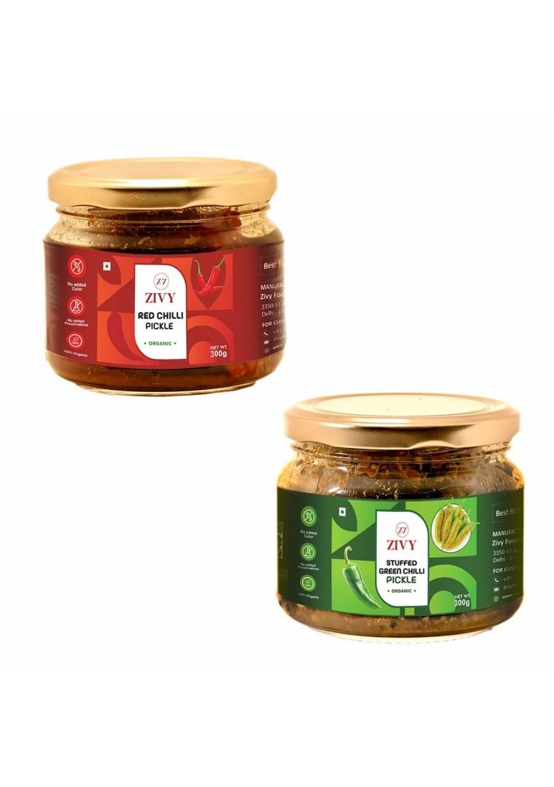 Zivy Homemade Spicy Red Chilli Pickle | Green Pickles Fresh No Preservatives Artificial Flavours Mirch Ka Achar 600Gm