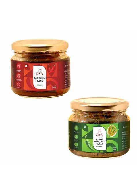 Zivy Homemade Spicy Red Chilli Pickle | Green Pickles Fresh No Preservatives Artificial Flavours Mirch Ka Achar 600Gm
