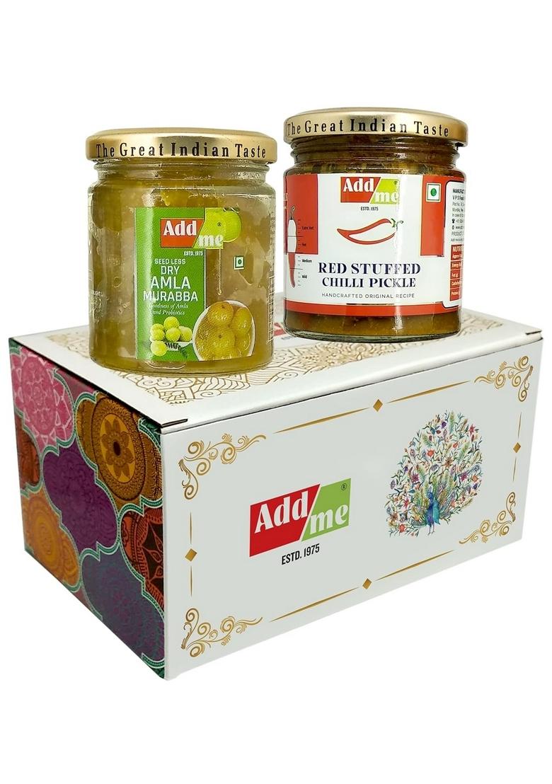 Add Me Seed Less Dry Amla Murabba Without Syrup Immunity Boosters Red Stuffed Pickle Bharwa Lal Mirch 200Gm Combo Gift Pack Glass Jar
