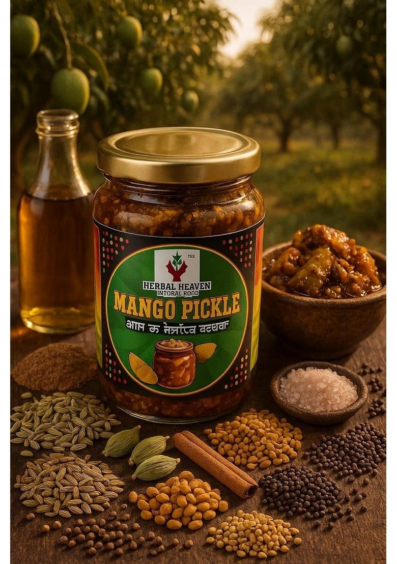 Herbal Heaven Natural Food Mango Pickle | Traditional Indian Achar Made With Raw Authentic Spices Tangy Zesty Spicy Homemade Flavor 100 No Preservatives Classic