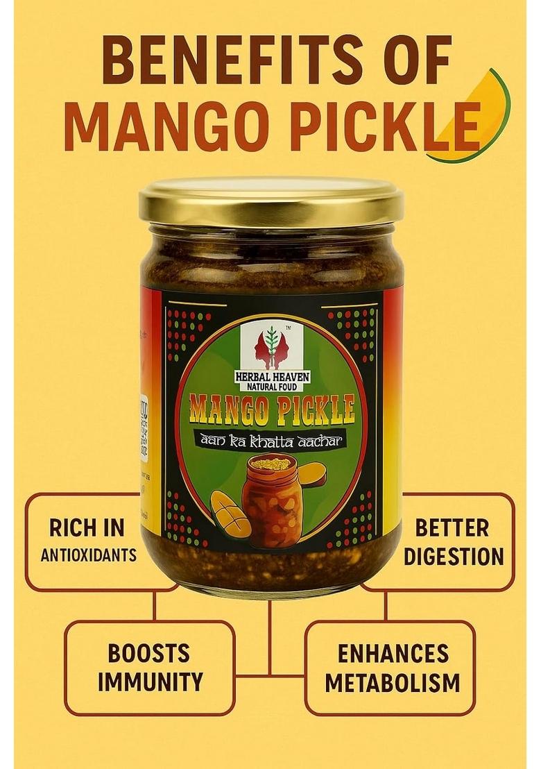 Herbal Heaven Natural Food Mango Pickle | Traditional Indian Achar Made With Raw Authentic Spices Tangy Zesty Spicy Homemade Flavor 100 No Preservatives Classic