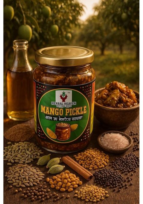 Herbal Heaven Natural Food Mango Pickle | Traditional Indian Achar Made With Raw Authentic Spices Tangy Zesty Spicy Homemade Flavor 100 No Preservatives Classic