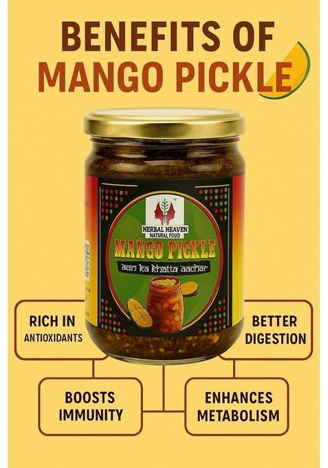 Herbal Heaven Natural Food Mango Pickle | Traditional Indian Achar Made With Raw Authentic Spices Tangy Zesty Spicy Homemade Flavor 100 No Preservatives Classic