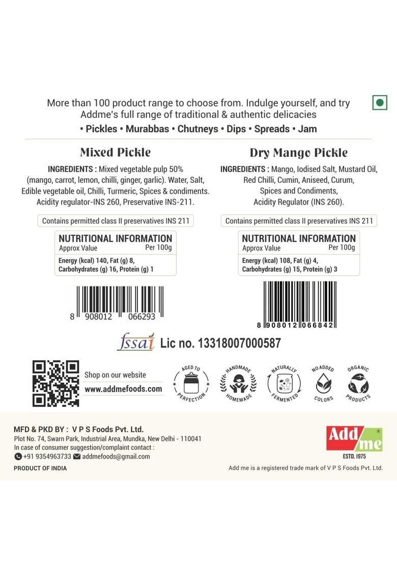 Add Me Homemade Dry Mango Pickle 150 Gm Sukha Aam Ka Achar Mixed Chutneys 210Gm Mix Chutney Masala Of Chilli Lemon Ginger Red