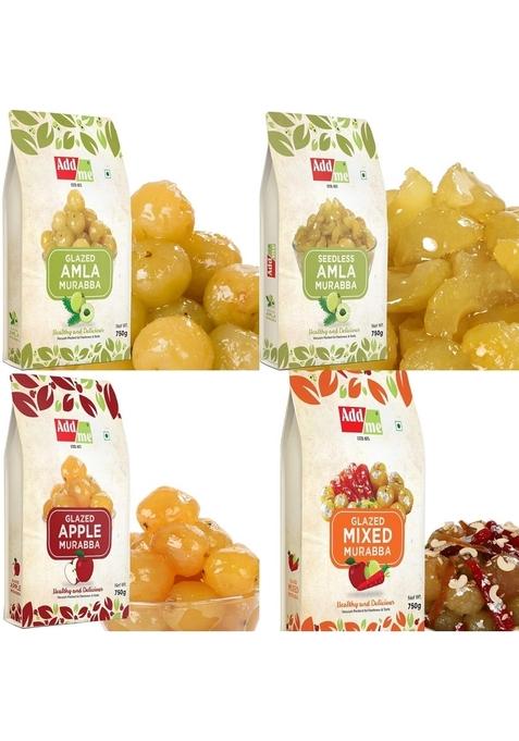 Add Me 4 In 1 Dry Murabba Pack Sweet Amla 750Gm Seedless Muraba 750 Gm Mixed Murraba 750G Apple Murba Preserve Total 3Kg Immunity Booster Packs
