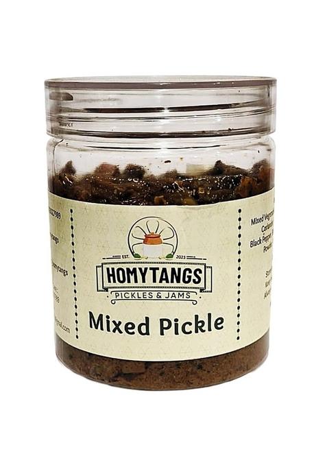 Homytangs Mixed Pickle – Authentic Indian Style Achar Handmade With Natural Ingredients Spicy Tangy Flavor Traditional Recipe No Preservatives Glass Jar 400G