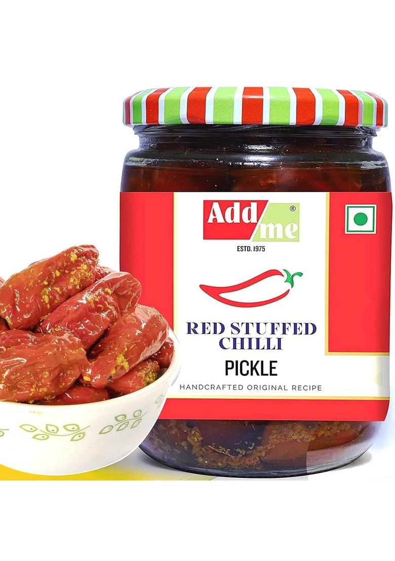 Add Me Mango Pickle In Garlic Ginger Masala 500G Red Stuffed Chilli Lal Mirch Achar 500Gm Pickles Glass Jar