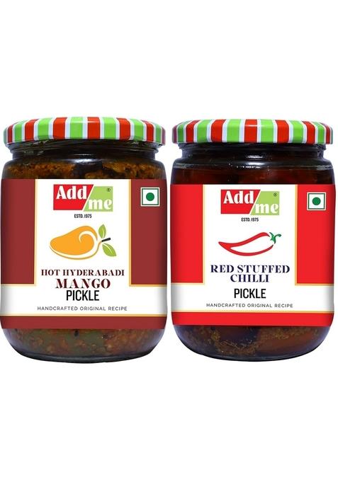 Add Me Mango Pickle In Garlic Ginger Masala 500G Red Stuffed Chilli Lal Mirch Achar 500Gm Pickles Glass Jar
