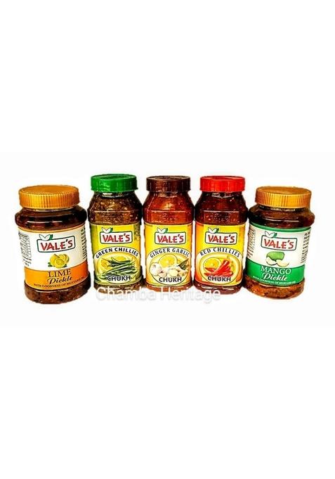 Vale'S Pack Of 5 Pickles Lime Pickle Mango Chamba Chukh Red Green Ginger Garlic 2 500Gms 3 450Gms 2350Gms From Since 1987 By Heritage