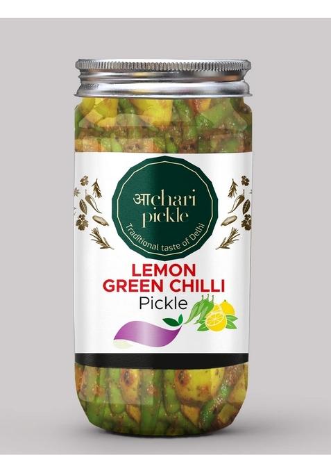 Achari Pickles Lemon Green Chilly Pickle Homemade Neembu Harimirch Aachar 400G Organic North Indian | Healthy Traditional Home Made Achaar