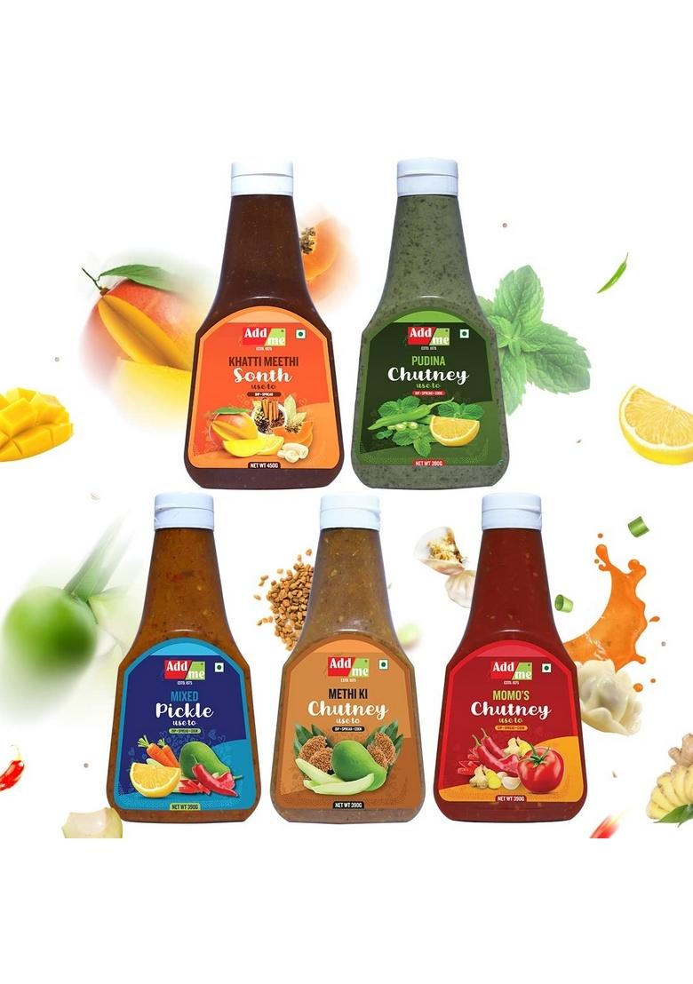 Add Me Homemade Chutney Khatti Meethi 450Gm Pudina 390Gm Momo'S Mango Methi Dana Mixed Pickle