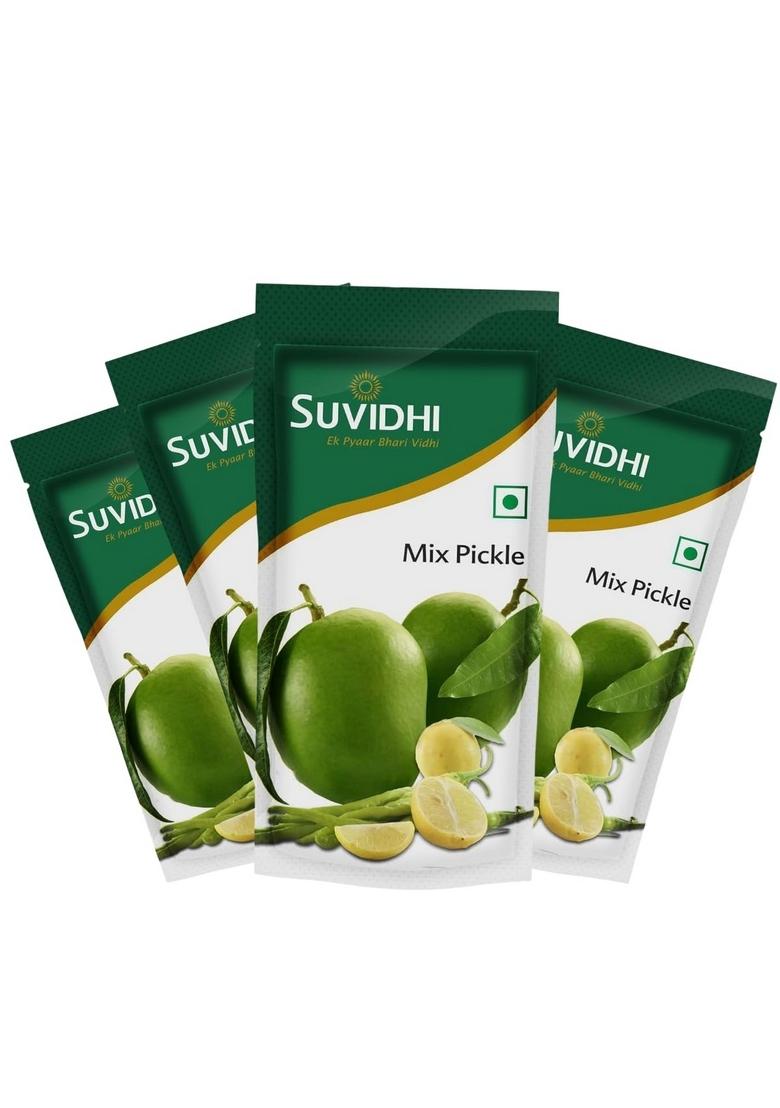 Suvidhi Mix Pickle 200Gm Pack Of 4 | Home Made Recipe Mango Chilli Lemon Achar Tangy Spicy Gingery Aftertaste Sun Dried No Artificial Preservatives Colors Spices