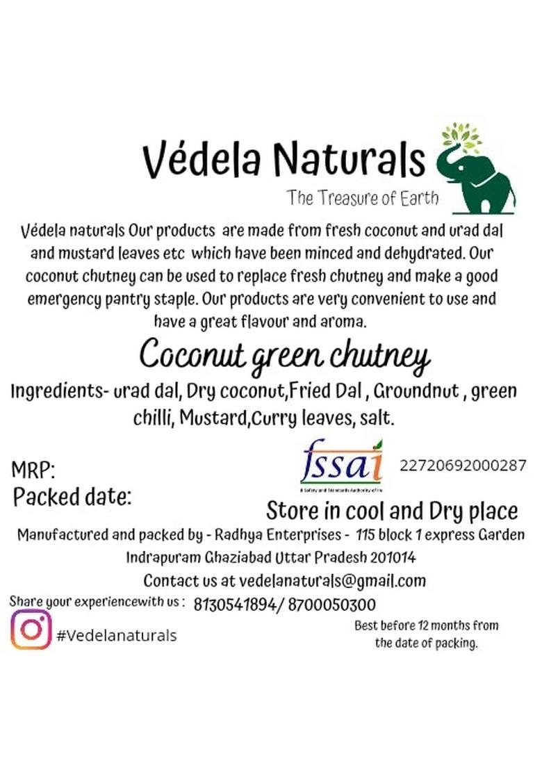 Védela Naturals Vedela South Indian Style Instant Coconut Green Chutney Powder 100G 3Oz [Nariyal Ki Just Add Water