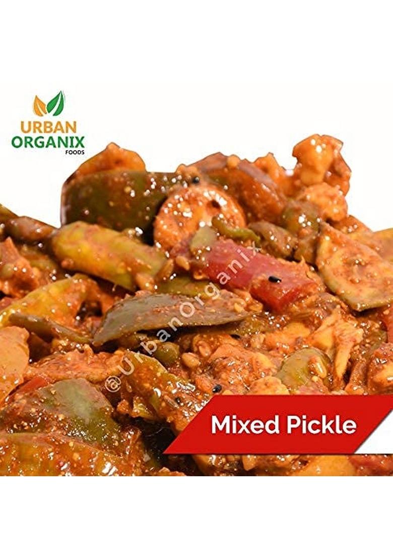 Urban Organix Foods Mixed Pickle Vegetable Achaar Mango Lime Green Chilli Carrot Ginger 500 G Pack Of 2