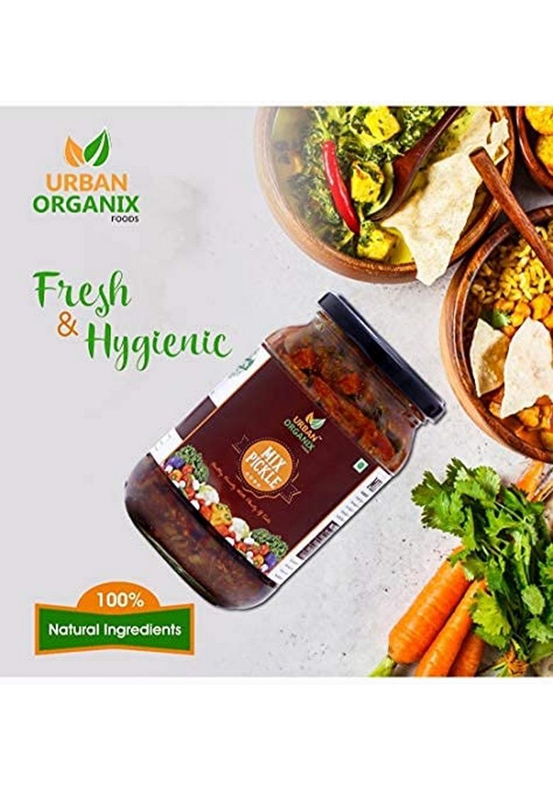 Urban Organix Foods Mixed Pickle Vegetable Achaar Mango Lime Green Chilli Carrot Ginger 500 G Pack Of 2