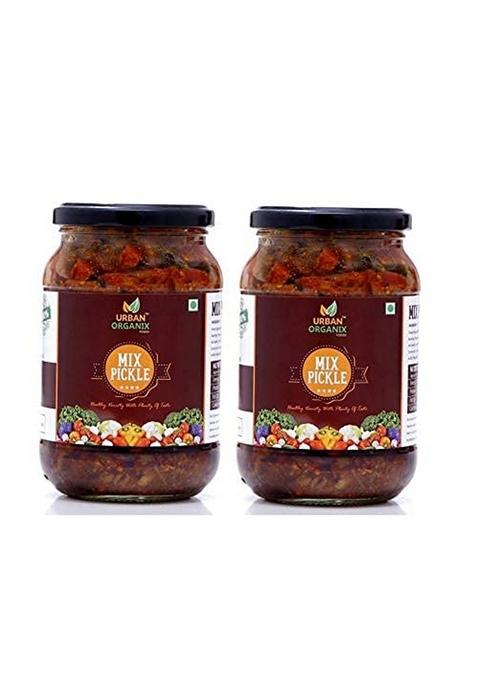 Urban Organix Foods Mixed Pickle Vegetable Achaar Mango Lime Green Chilli Carrot Ginger 500 G Pack Of 2