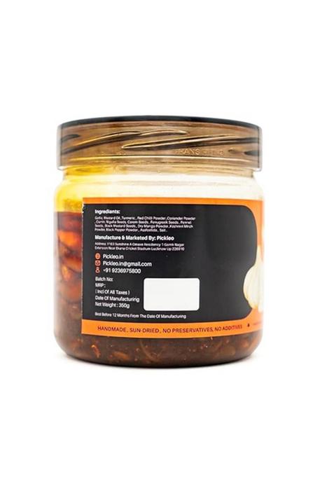 Pickleo Garlic Pickle | Traditional Homemade Lehsun Ka Achaar Less Mustard Oil Pickles With Peeled |Bold Flavours Farm Fresh Ingredients Organically Processed Taste No Preservative Additives Handmade Sun Dried 350 Gram
