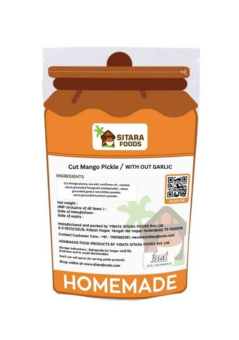 Sitara Foods Jain Mango Avakaya Pickle Without Garlic Aam Ka Achaar Homemade And Handmade 500 Grams Pack - Indya